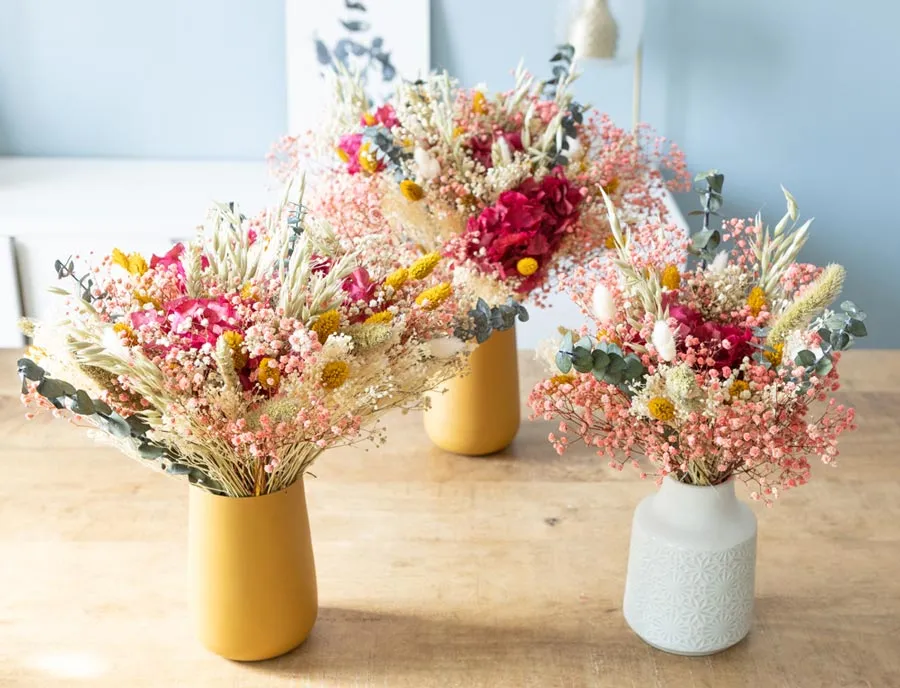 Réconciliation Végétale Agathe bouquet fleurs séchées hortensia rose