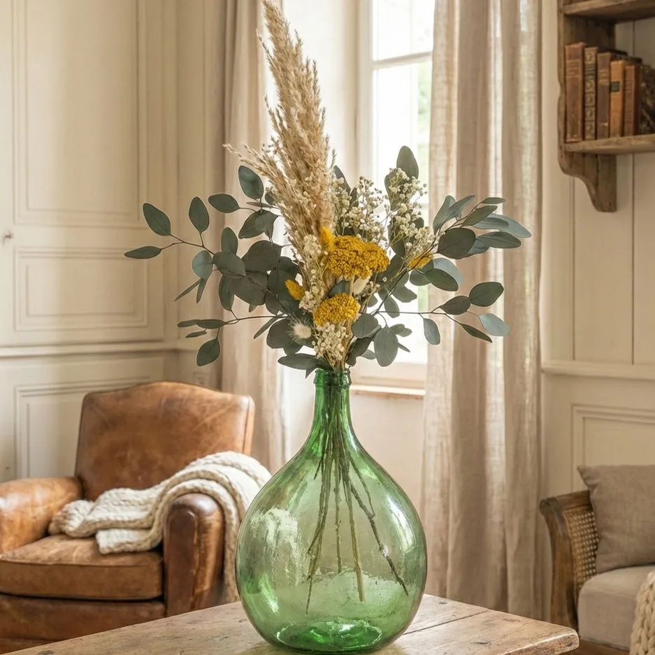 Réconciliation Végétale Jailys bouquet fleurs séchées dame-jeanne jaune