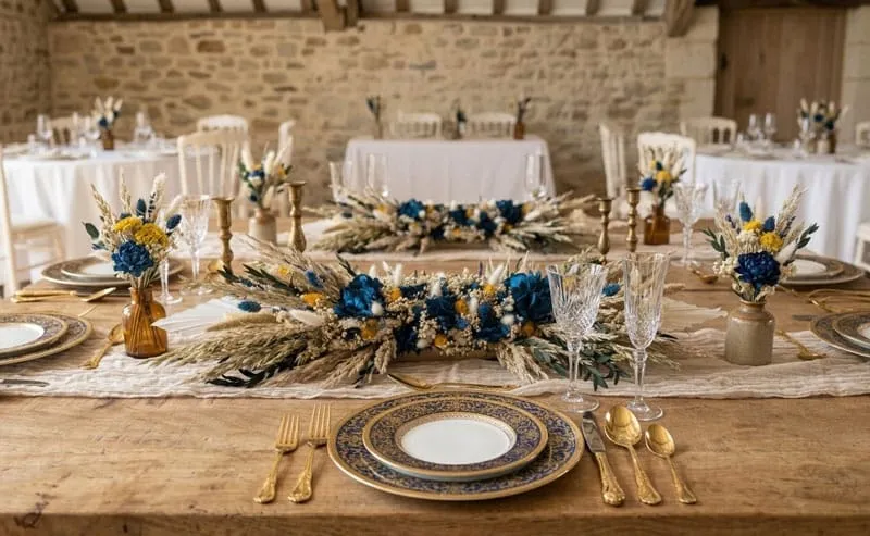 Réconciliation Végétale Centre de table mariés fleurs séchées 75 cm
