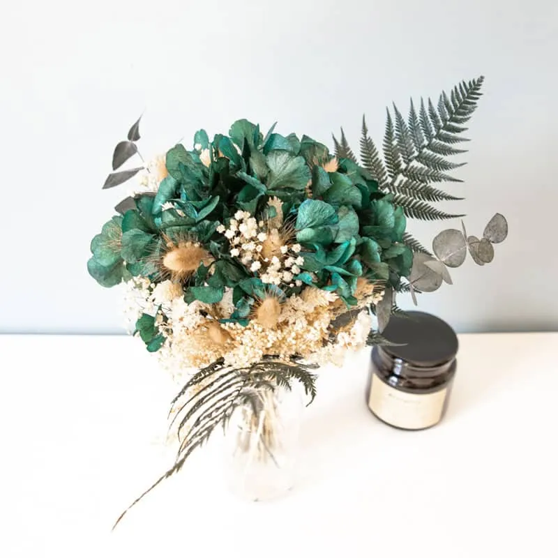 Réconciliation Végétale Alice bouquet fleurs séchées hortensia vert