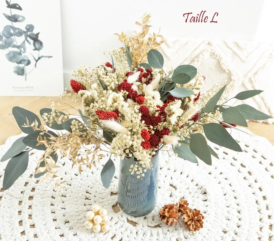 Réconciliation Végétale bouquet fleurs séchées Noël rouge eucalyptus