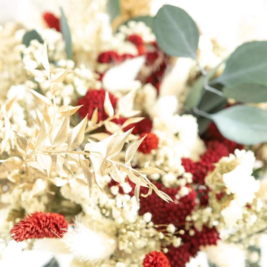 Réconciliation Végétale bouquet fleurs séchées Noël rouge eucalyptus