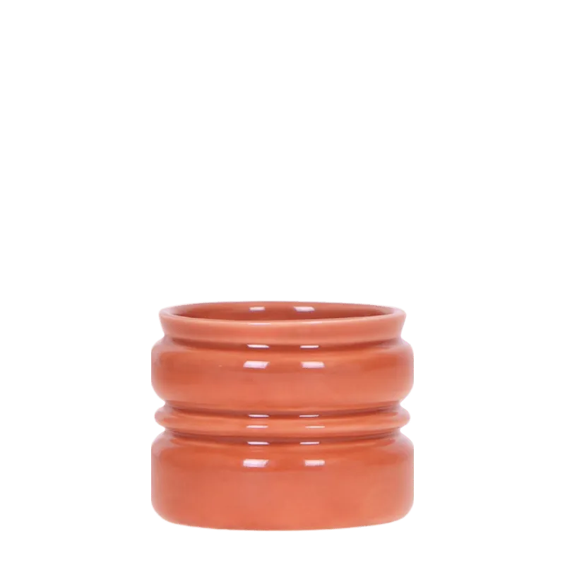 Cache-pot céramique strié étagé terracotta 9 cm brillant