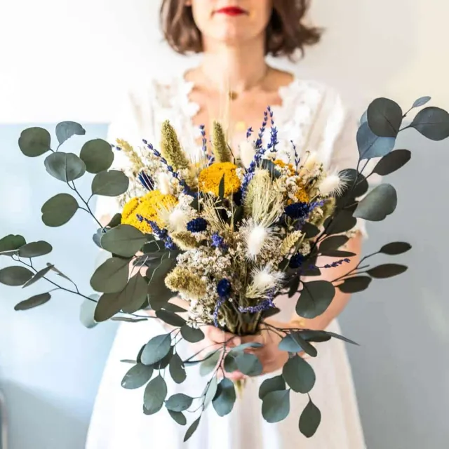 Réconciliation Végétale Angèle bouquet fleurs séchées lavande bleue 55cm