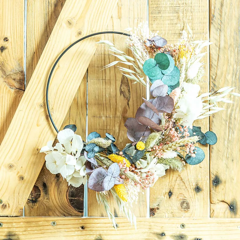 Réconciliation Végétale Hélène couronne fleurs séchées hortensia