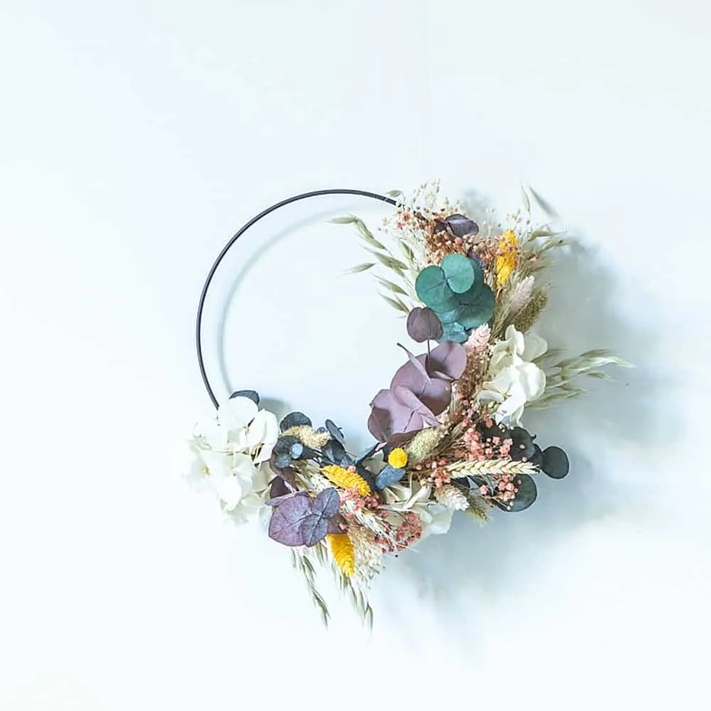 Réconciliation Végétale Hélène couronne fleurs séchées hortensia