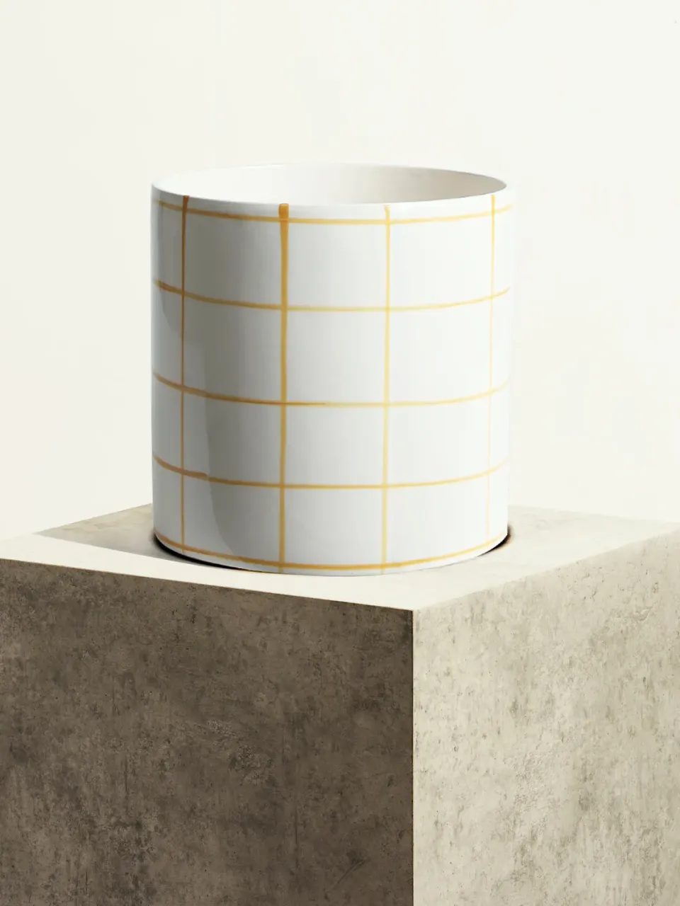 By Charlot Céramique quadrillée cache-pot jaune Sahara XL