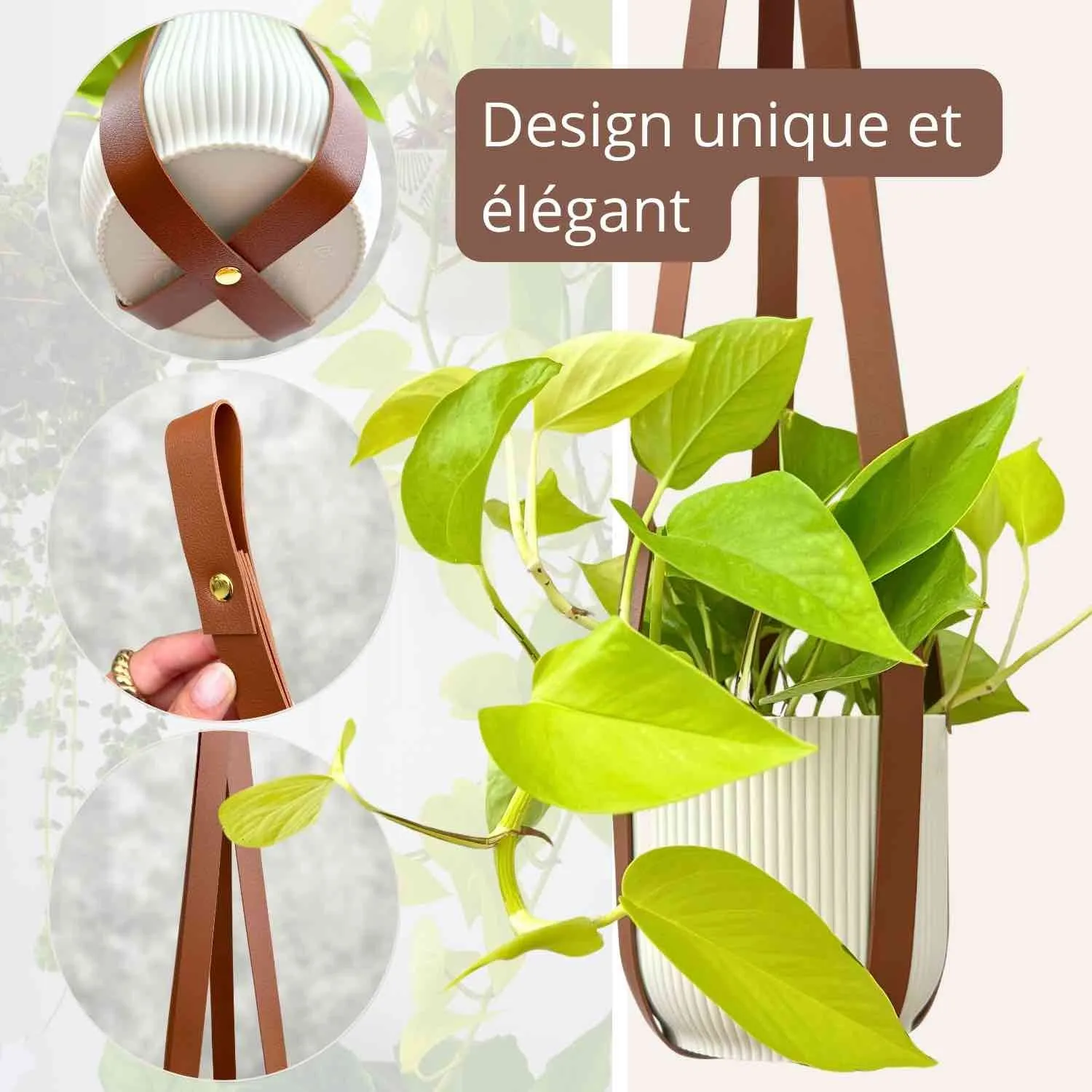 Plant and Stories Suspension similicuir pot 12-18cm vert impérial