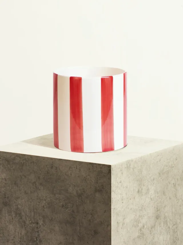 By Charlot Rouge Ultime cache-pot rayé 18 cm céramique