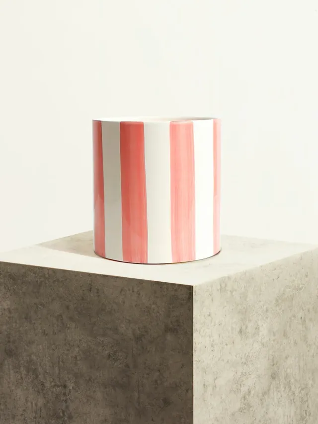 By Charlot cache-pot céramique rayé rose sorbet 18cm