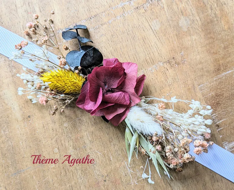 Réconciliation Végétale Bracelet mariée fleurs séchées ruban blanc
