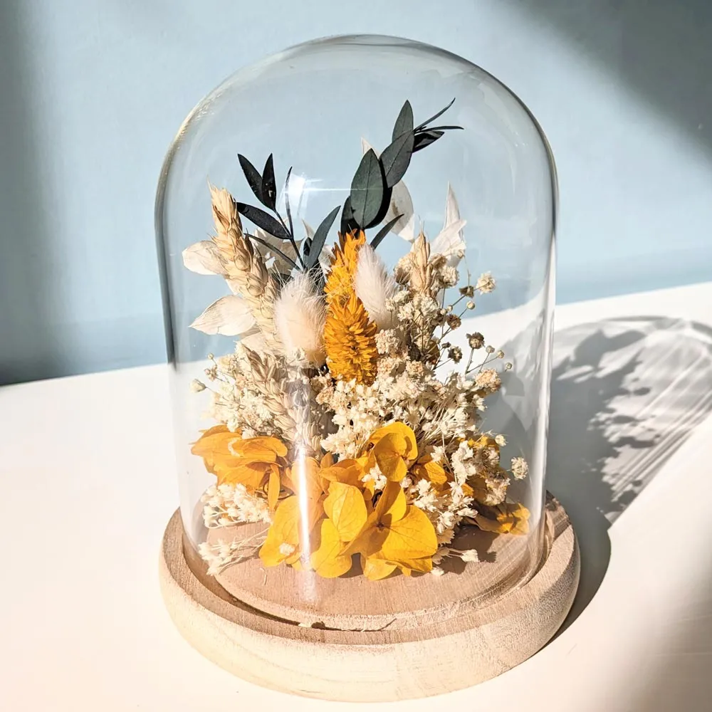 Réconciliation Végétale Georgette cloche verre jaune hortensia