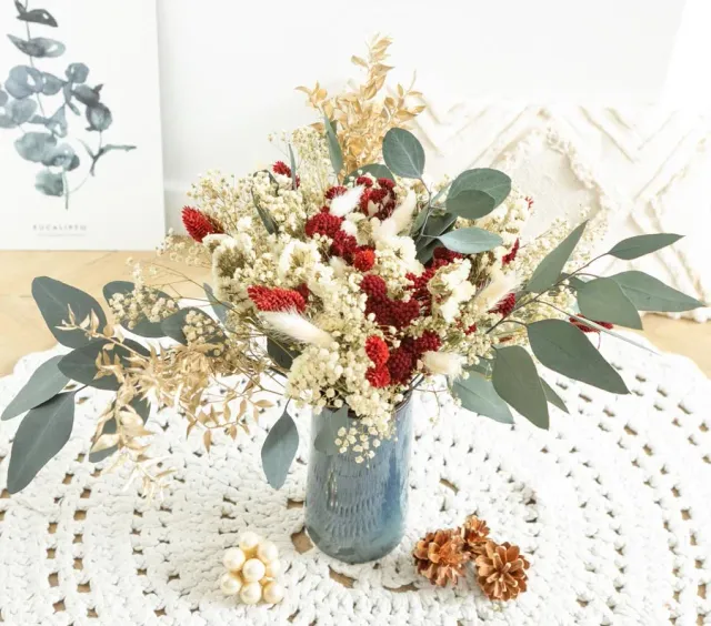 Réconciliation Végétale bouquet fleurs séchées Noël rouge eucalyptus