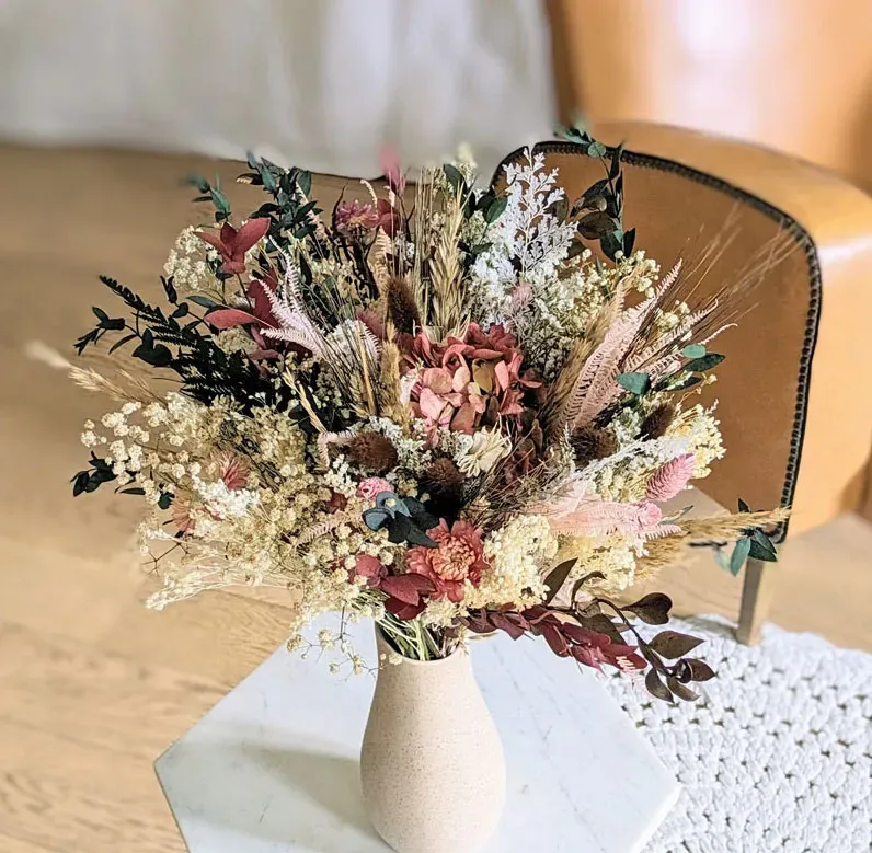 Réconciliation Végétale Manon bouquet fleurs séchées hortensia rose