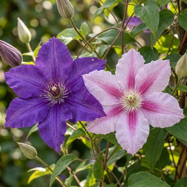 Plant and Stories Clématite Duo Violet & Rose plante grimpante 2 plants rustique