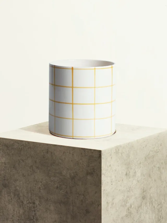 By Charlot Jaune Sahara cache-pot céramique 18 cm quadrillé