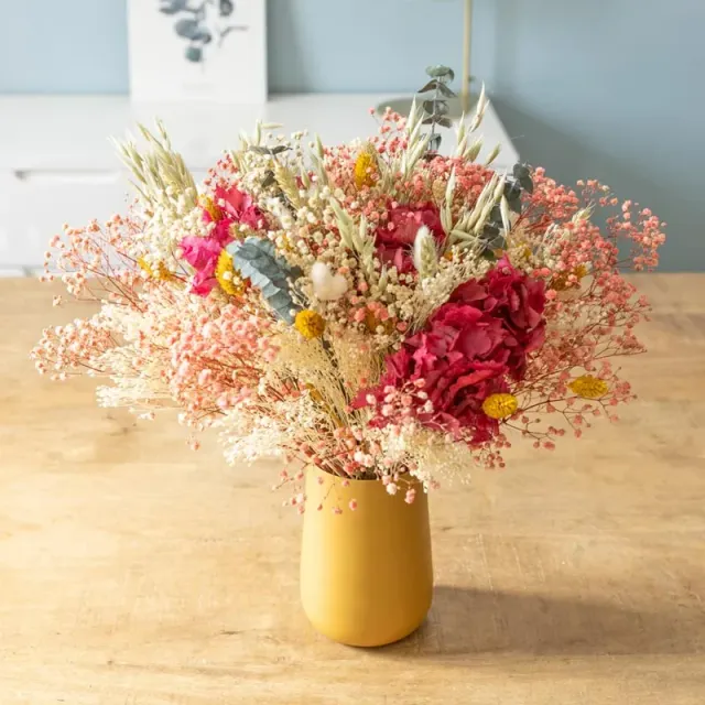 Réconciliation Végétale Agathe bouquet fleurs séchées hortensia rose