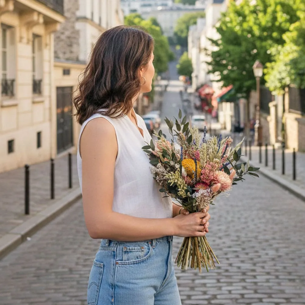 Réconciliation Végétale Romane bouquet fleurs séchées jaune