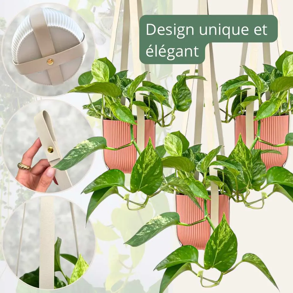 Plant and Stories Trio Suspensions Plante Similicuir Lot 3 Blanc Soie