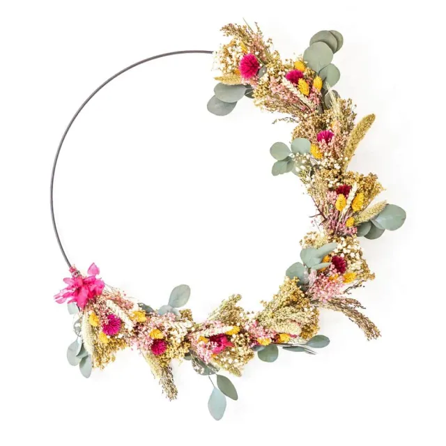 Réconciliation Végétale Hermione couronne fleurs séchées rose 30cm