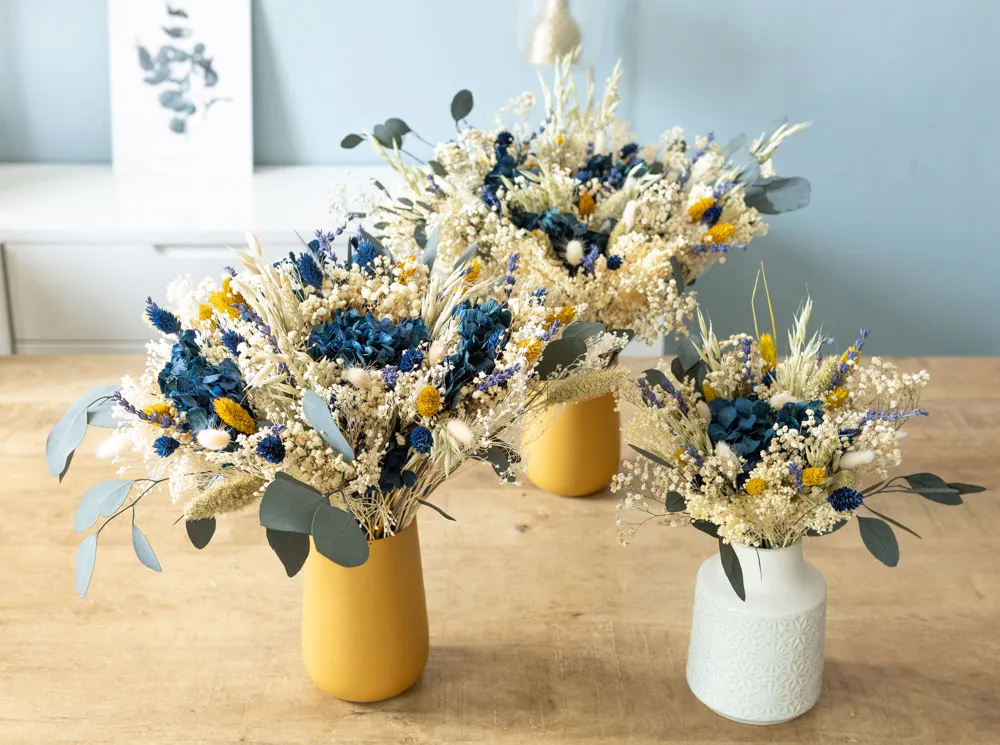 Réconciliation Végétale Elise bouquet fleurs séchées L bleu