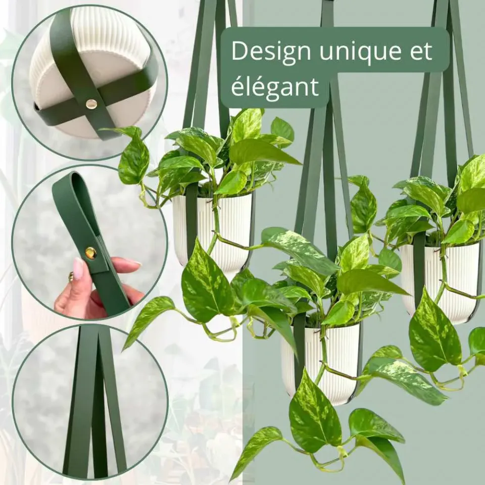 Plant and Stories Trio Suspensions Plante Similicuir Lot 3 Blanc Soie