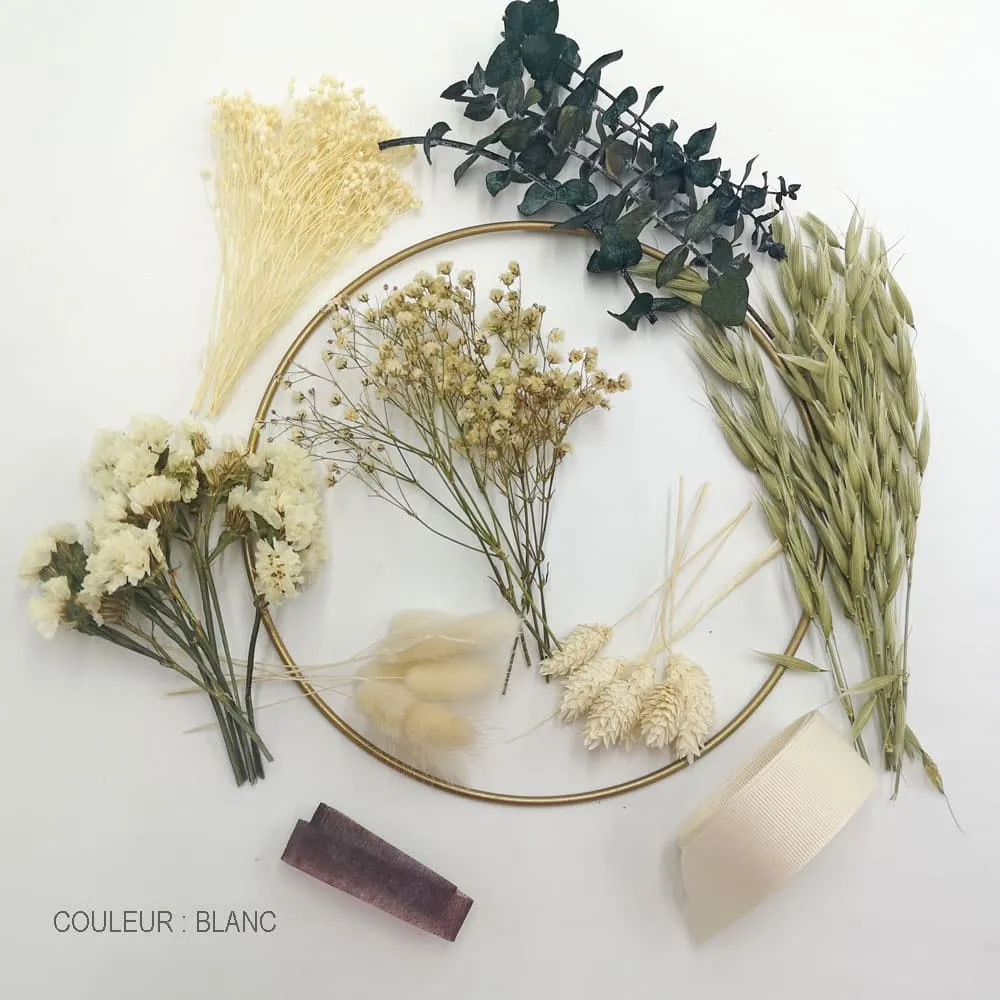 Réconciliation Végétale kit DIY couronne murale fleurs séchées blanche 20cm