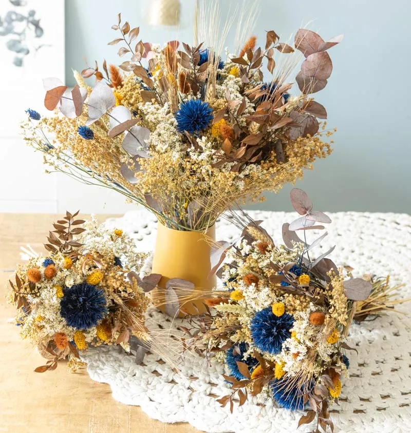 Réconciliation Végétale Lucienne bouquet fleurs séchées bleu S
