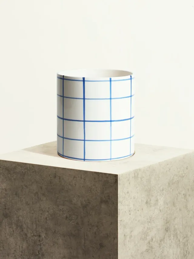 By Charlot Céramique quadrillée Bleu Cyclades cache-pot 18 cm