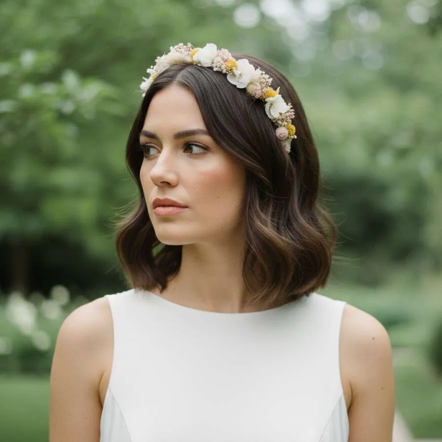 Réconciliation Végétale serre-tête fleurs séchées mariée doré personnalisable