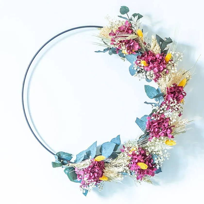 Réconciliation Végétale Héloïse couronne fleurs séchées rose 30 cm
