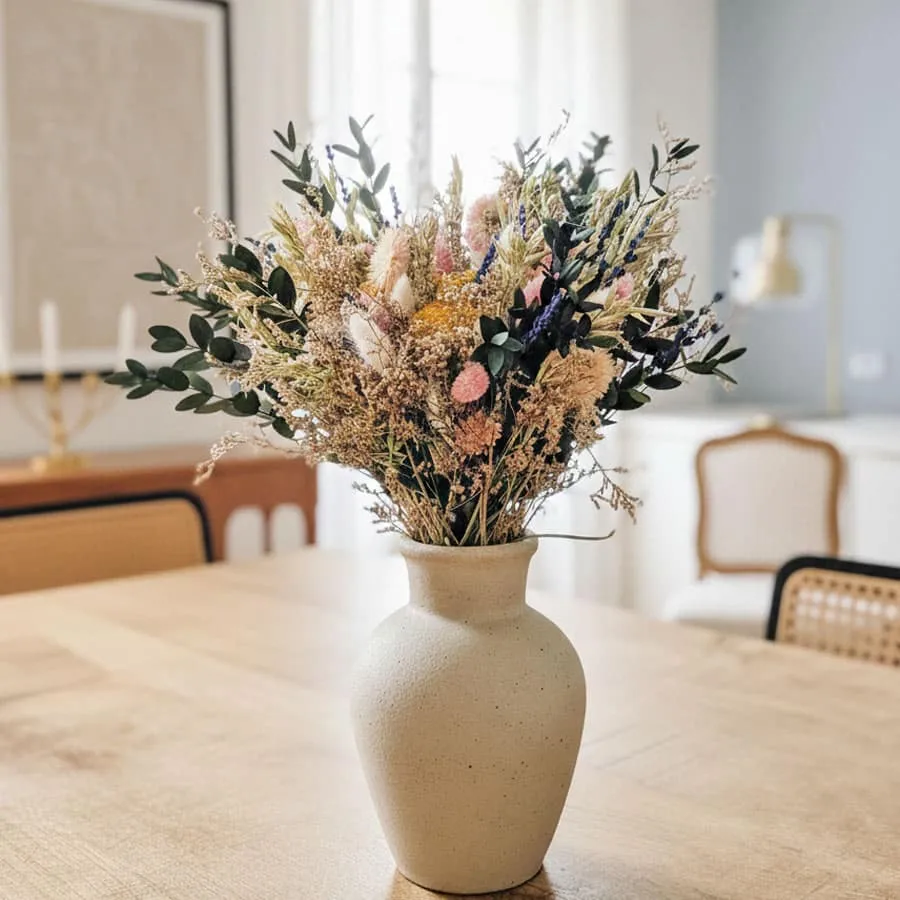 Réconciliation Végétale Romane bouquet fleurs séchées jaune