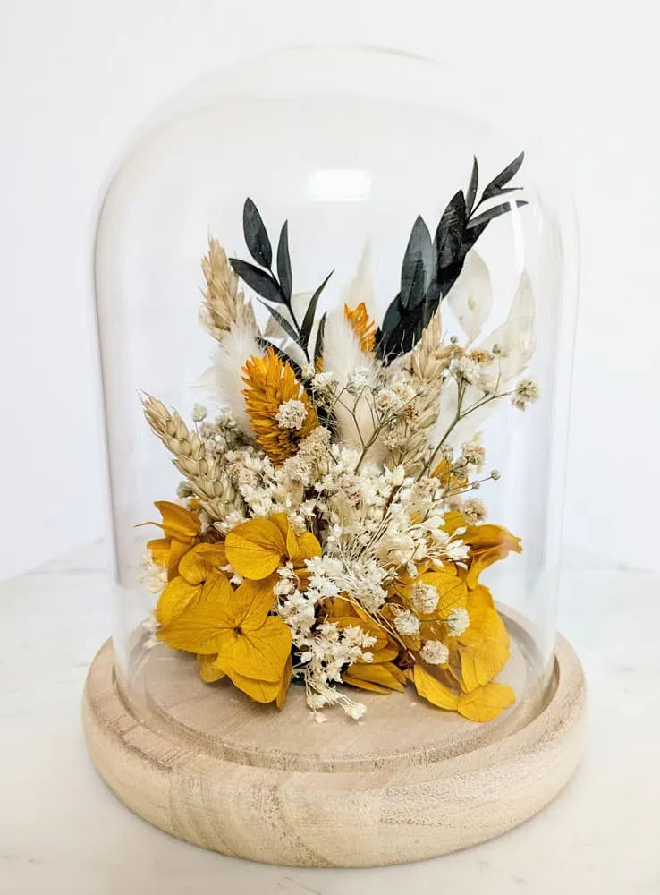 Réconciliation Végétale Georgette cloche verre jaune hortensia