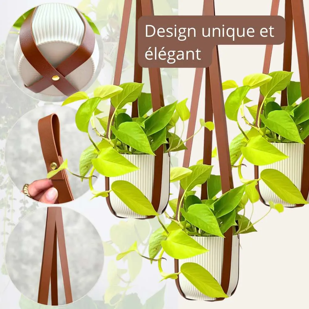 Plant and Stories Trio Suspensions Plante Similicuir Lot 3 Blanc Soie