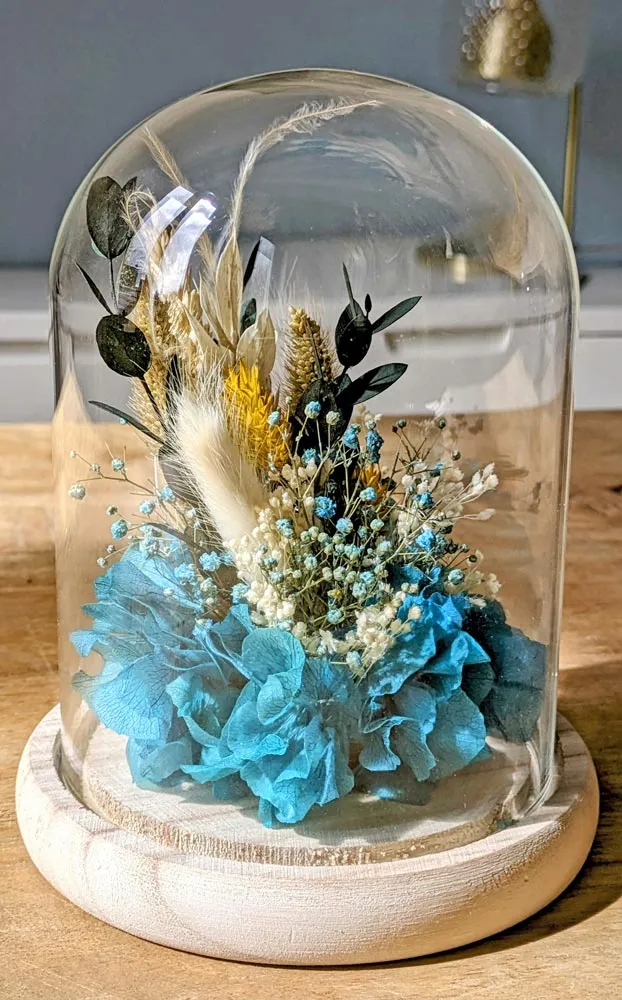 Réconciliation Végétale Charlotte cloche fleurs séchées bleu hortensia