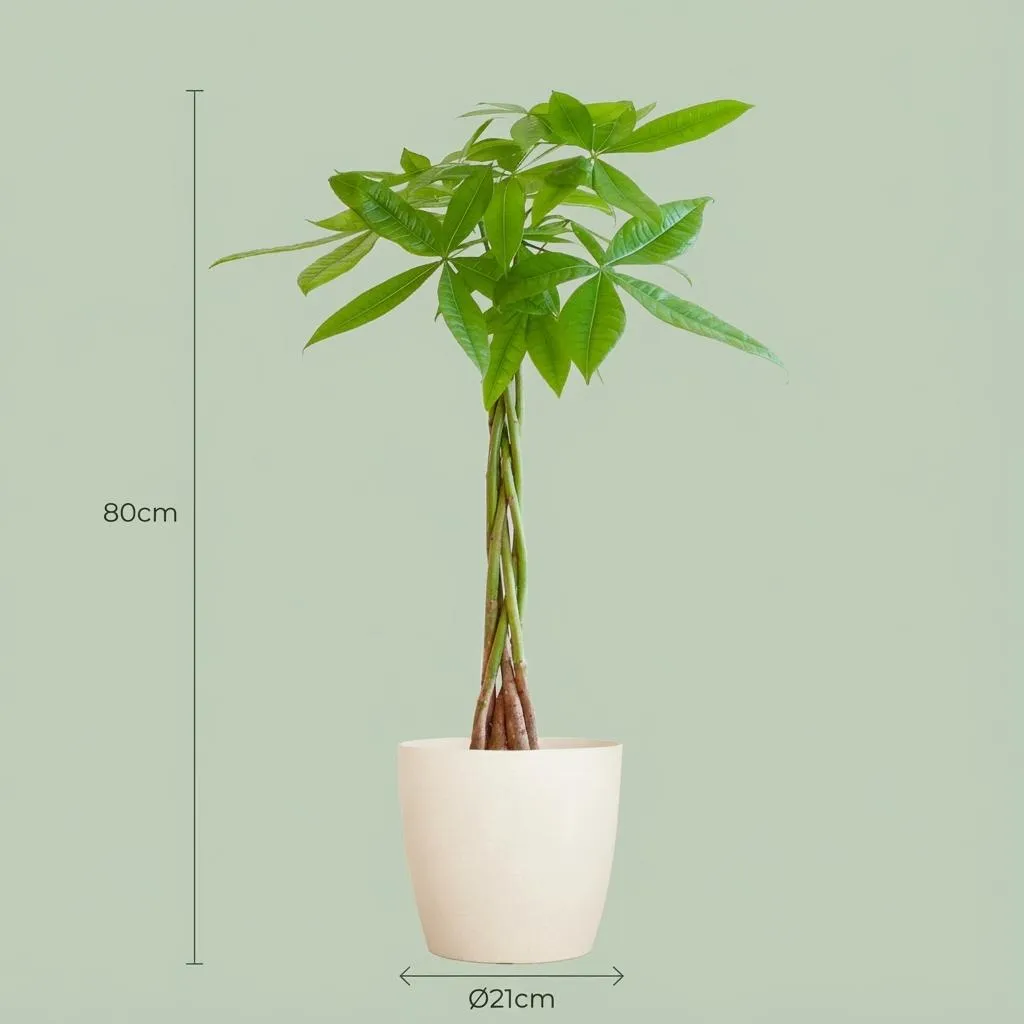 Plant and Stories Pachira Aquatica plante 80 cm cache-pot gris tressé