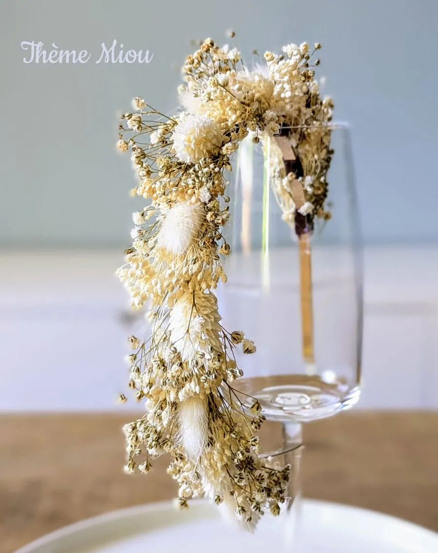 Réconciliation Végétale serre-tête fleurs séchées mariée doré personnalisable