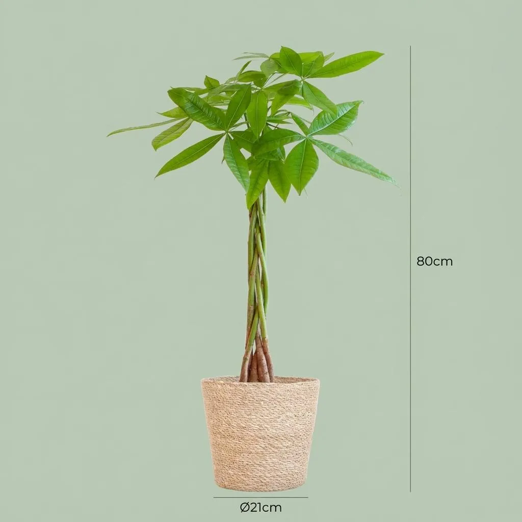 Plant and Stories Pachira Aquatica plante 80 cm cache-pot gris tressé