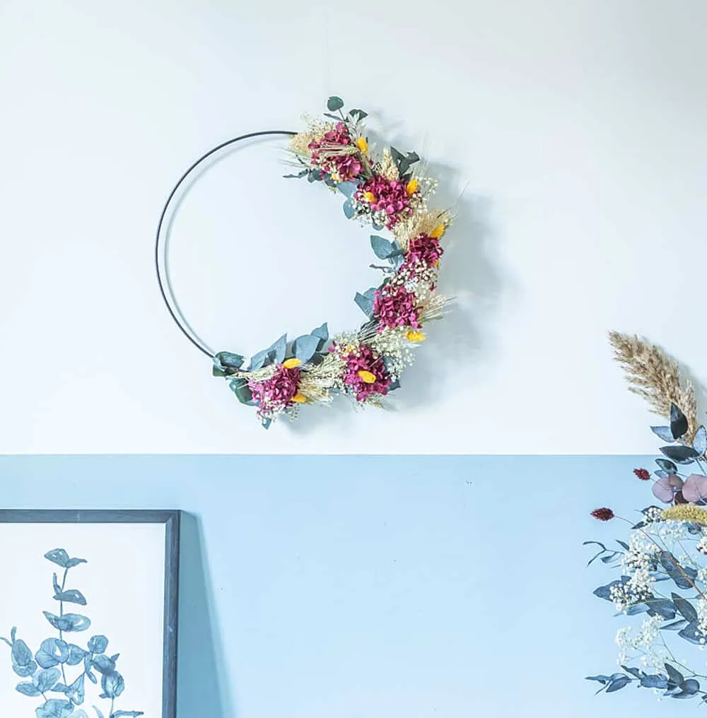 Réconciliation Végétale Héloïse couronne fleurs séchées rose 30 cm