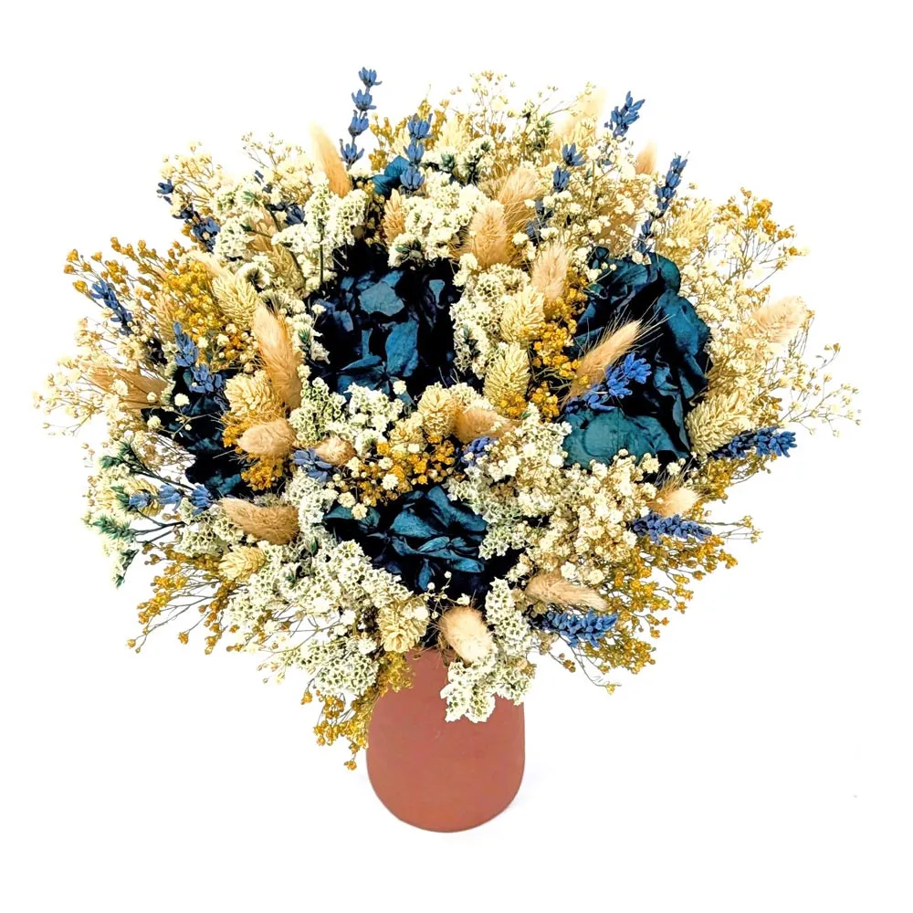Réconciliation Végétale Céleste bouquet séchées bleu hortensia