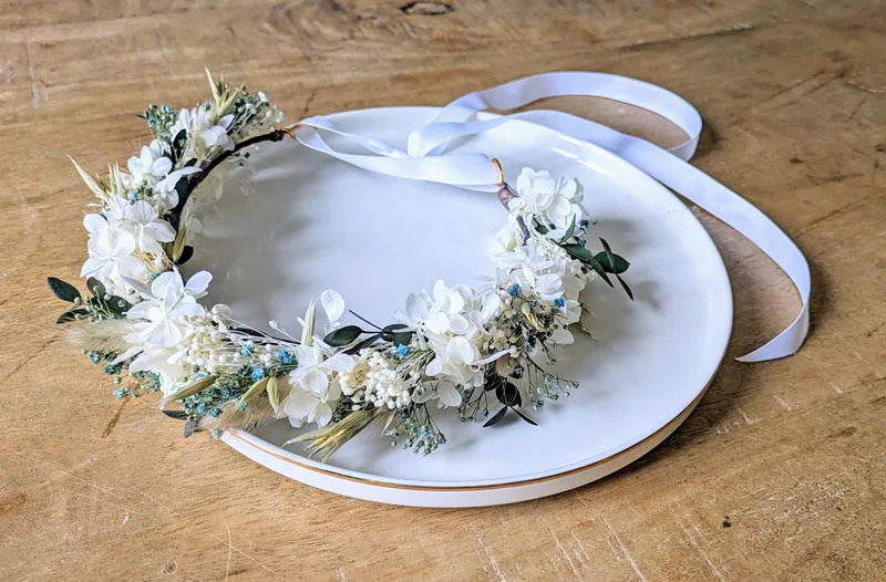 Réconciliation Végétale Couronne tête fleurs séchées mariée or
