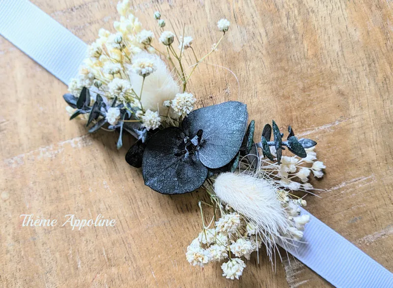 Réconciliation Végétale Bracelet mariée fleurs séchées ruban blanc
