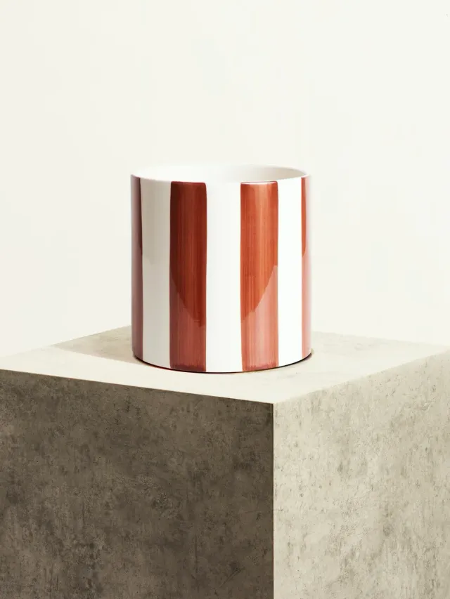 By Charlot Céramique rayée cache-pot chocolat 18 cm