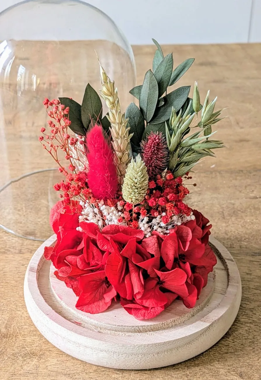 Réconciliation Végétale Amour cloche fleurs séchées rouge hortensia