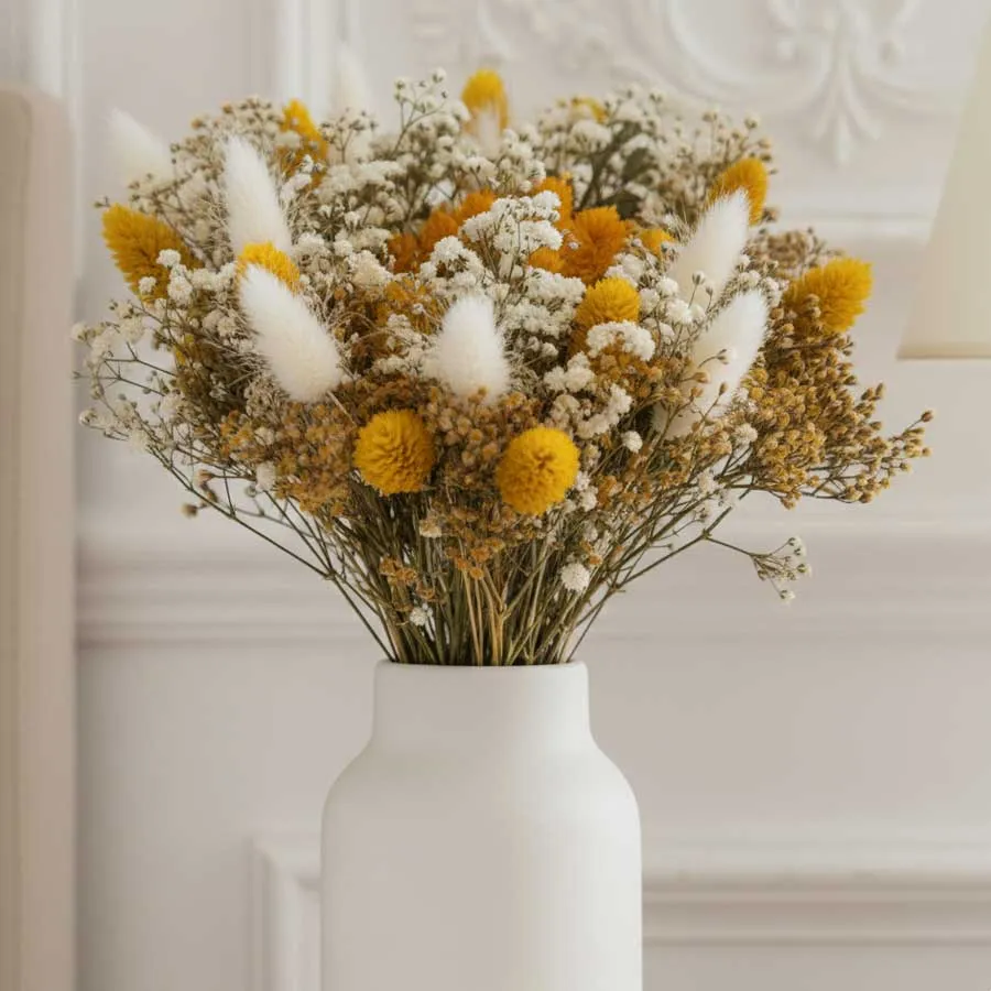 Réconciliation Végétale Carmen bouquet fleurs séchées ocre hortensia