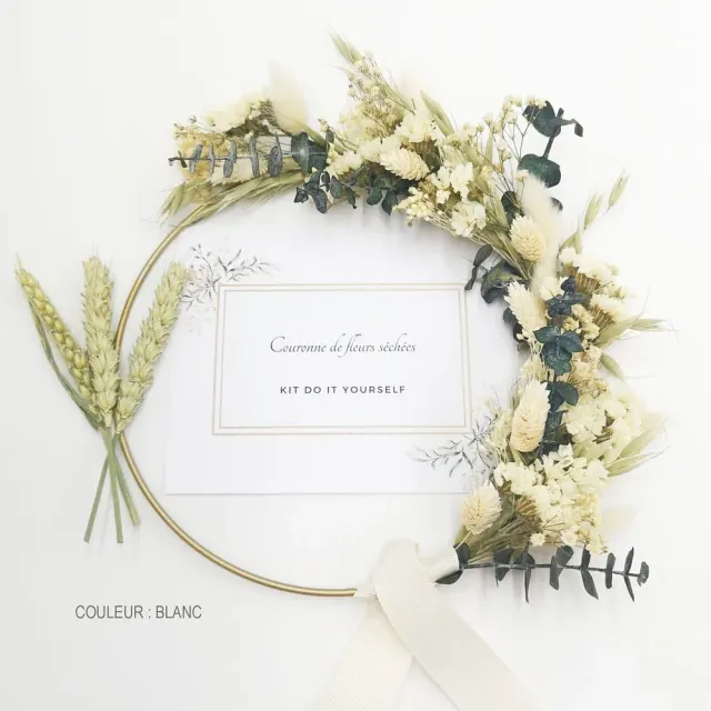 Réconciliation Végétale kit DIY couronne murale fleurs séchées blanche 20cm