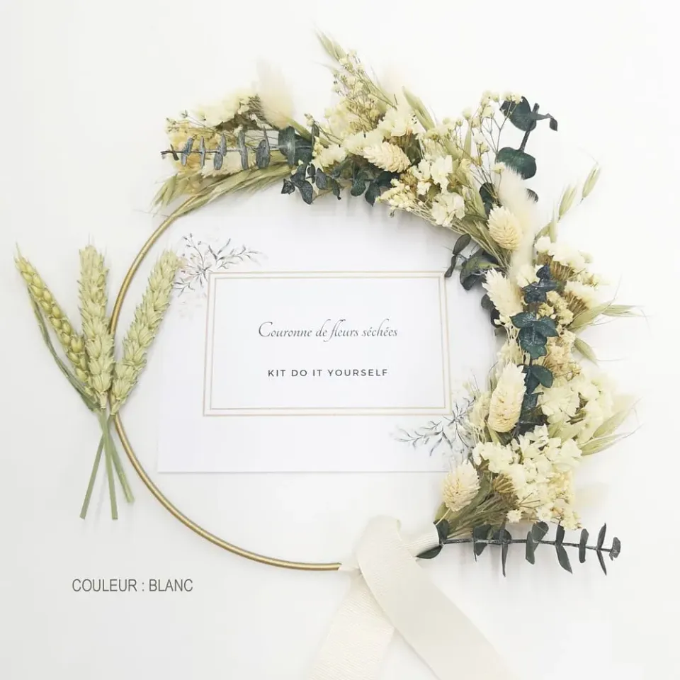 Réconciliation Végétale kit DIY couronne murale fleurs séchées blanche 20cm