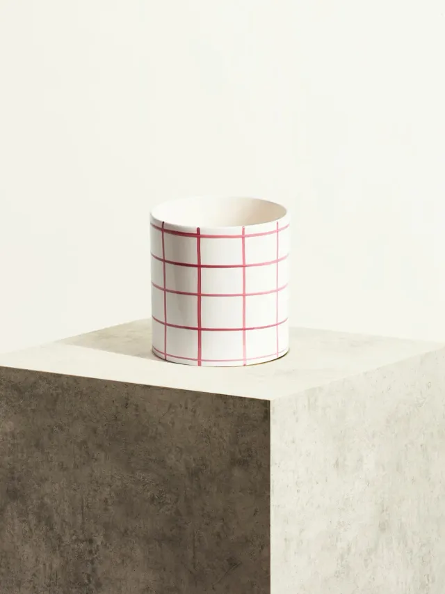 By Charlot Céramique quadrillée Sorbet Cassis cache-pot 14 cm