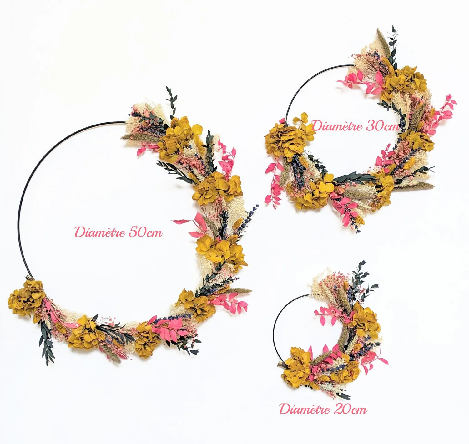 Réconciliation Végétale Hilda couronne murale fleurs séchées jaune