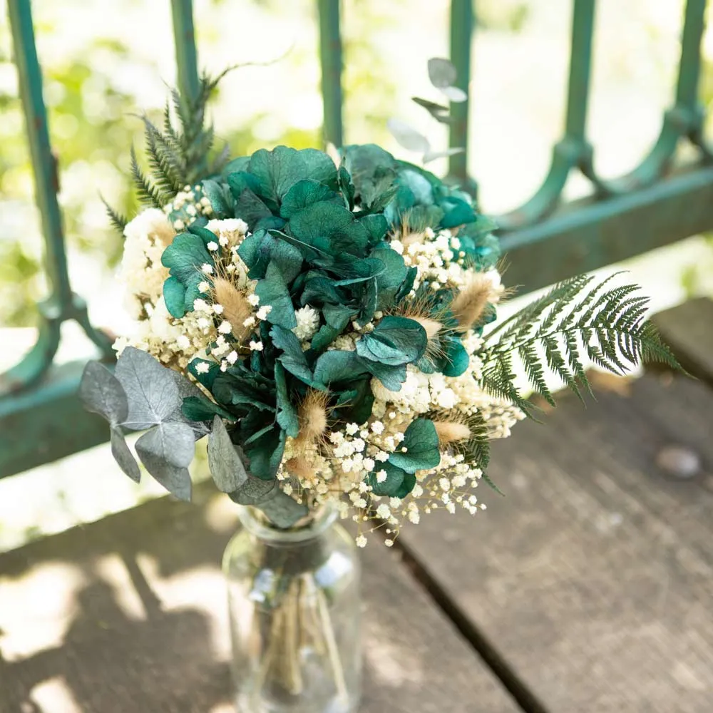 Réconciliation Végétale Alice bouquet fleurs séchées hortensia vert